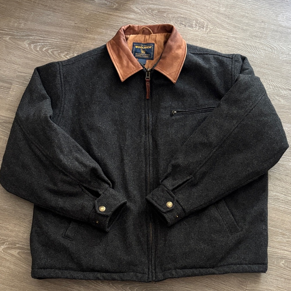 Woolrich Wool Quilted Lined Bomber Jacket Mens Large, Charcoal Heather 16286